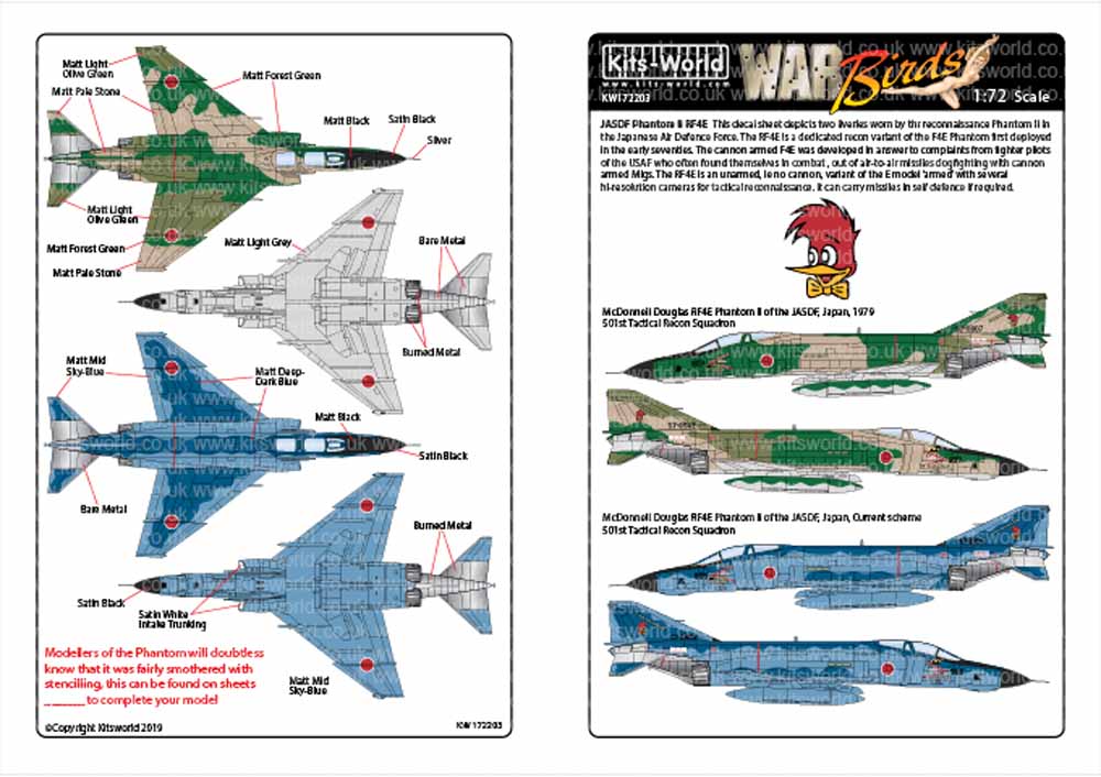 Kits World 172203 Aircraft Decals 1:72 McDonnell RF-4E Phantom II of the JASDF,