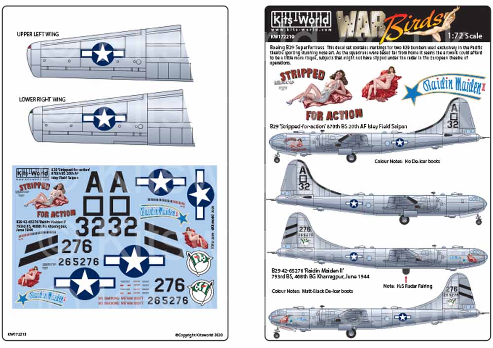 Kits World 172219 Aircraft Decals 1:72 Boeing B-29 Superfortress 42-63466