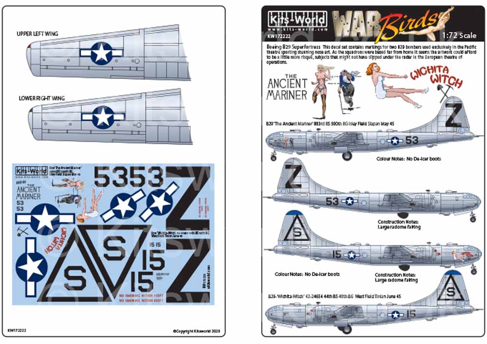 Kits World 172222 Aircraft Decals 1:72 Boeing B-29 Superfortress 42-65296