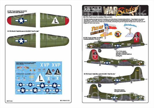 Kits World 172224 Aircraft Decals 1:72 Boeing B-17G Texas Raiders 44-83872