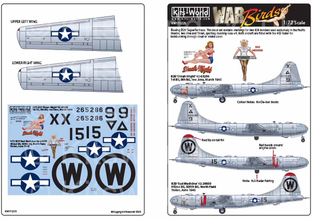Kits World 172225 Aircraft Decals 1:72 Boeing B-29 Superfortress Dinah Might