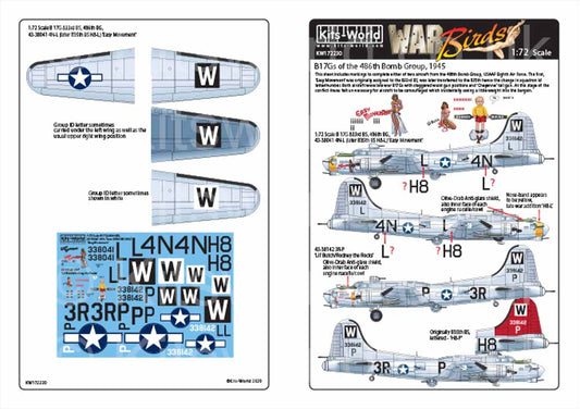 Kits World 172230 Aircraft Decals 1:72 Boeing B-17G Flying Fortress 486th BG, 43
