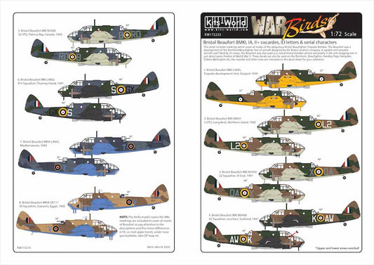 Kits World 172233 Aircraft Decals 1:72 Bristol Beaufort Mk.I L4445, Torpedo deve