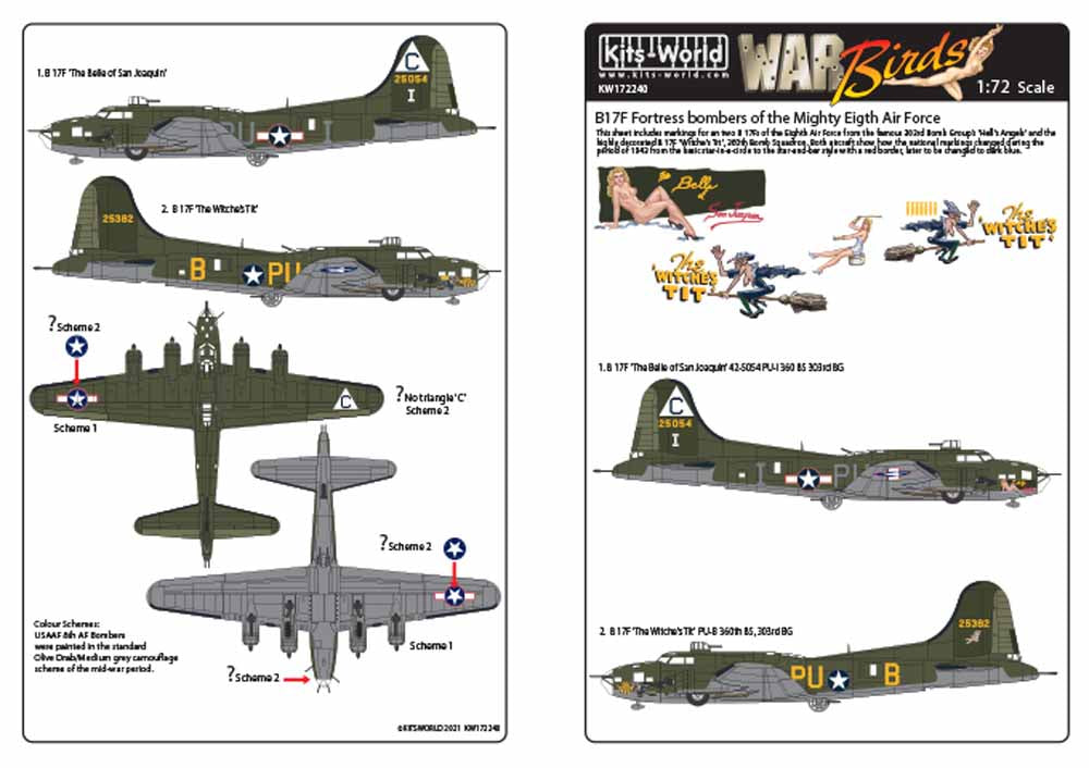 Kits World 172240 Aircraft Decals 1:72 Boeing B-17 Flying Fortress of the 303rd