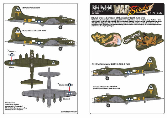 Kits World 172241 Aircraft Decals 1:72 Boeing B-17Gs Flying Fortress of the 91st