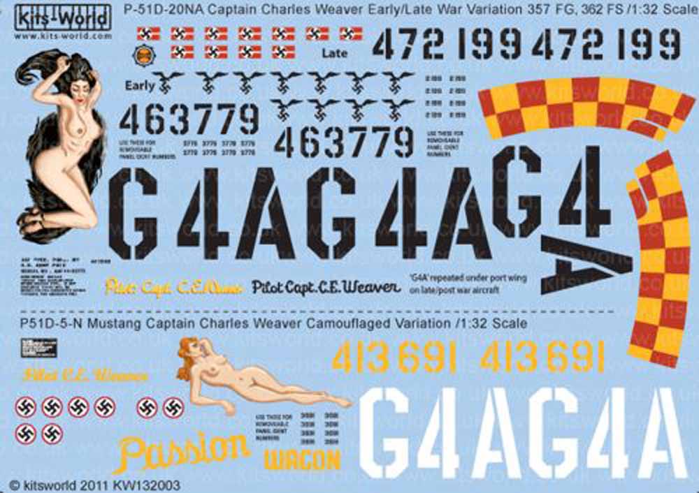 Kits World 132003 Aircraft Decals 1:32 North-American P-51D Mustang 357th FG (3)
