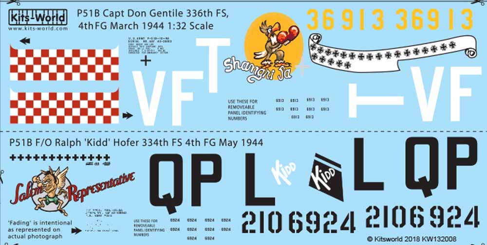 Kits World 132008 Aircraft Decals 1:32 Re-printed! North-American P-51B Mustang