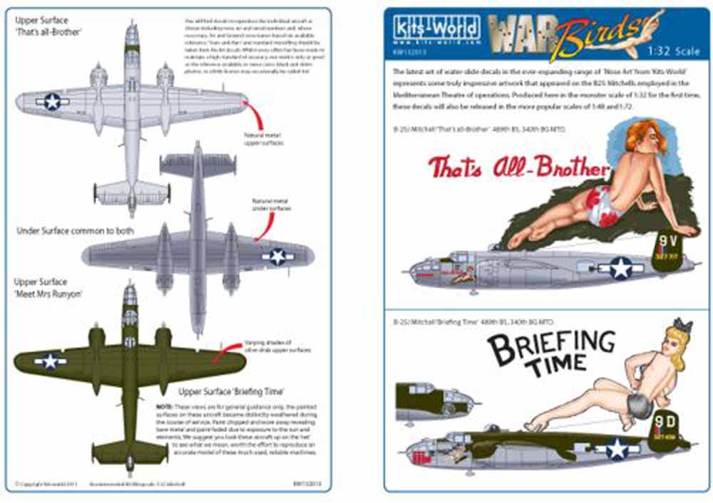 Kits World 132013 Aircraft Decals 1:32 North-American B-25J Mitchell - Corsica 3