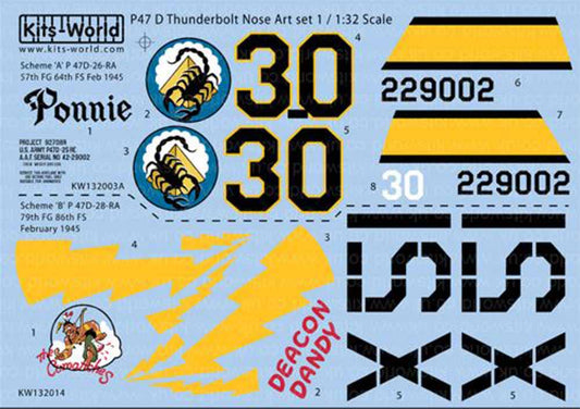 Kits World 132014 Aircraft Decals 1:32 Republic P-47D Thunderbolt - 'Ponnie' - '