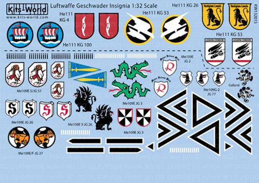 Kits World 132015 Aircraft Decals 1:32 Luftwaffe/German Geschwader Insignia - 13