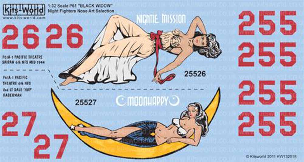 Kits World 132018 Aircraft Decals 1:32 Northrop P-61B 'Black Widow' (2) 25526 'N