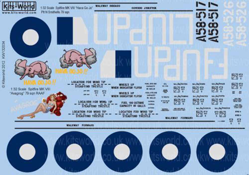 Kits World 132034 Aircraft Decals 1:32 Supermarine Spitfire Mk.VIII (2) A58-517