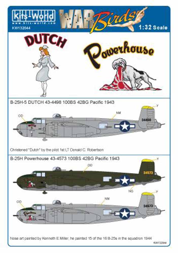 Kits World 132044 Aircraft Decals 1:32 North-American B-25H-5 43-4573 'Power Hou
