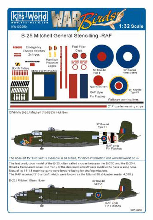 Kits World 132050 Aircraft Decals 1:32 North-American B-25J Mitchell General Mar