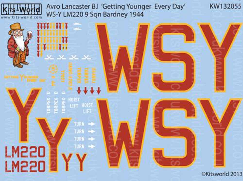 Kits World 132055 Aircraft Decals 1:32 Avro Lancaster B.I/III 'Getting Younger E