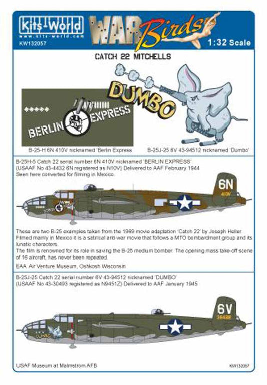 Kits World 132057 Aircraft Decals 1:32 North-American B-25H-5 Catch 22 serial nu
