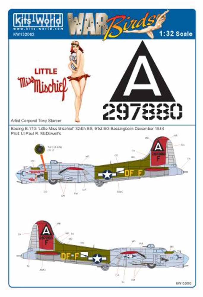 Kits World 132062 Aircraft Decals 1:32 Boeing B-17G Flying Fortress 42-97880 DF-