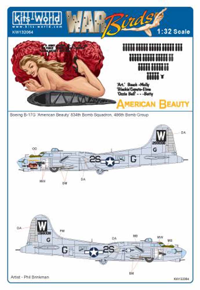 Kits World 132064 Aircraft Decals 1:32 Boeing B-17G Flying Fortress 42-98008 2S