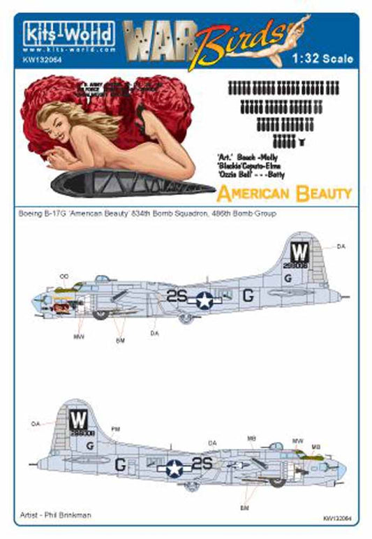 Kits World 132064 Aircraft Decals 1:32 Boeing B-17G Flying Fortress 42-98008 2S