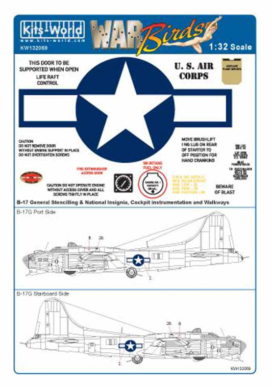 Kits World 132069 Aircraft Decals 1:32 Boeing B-17F/B-17G Flying Fortress Compre
