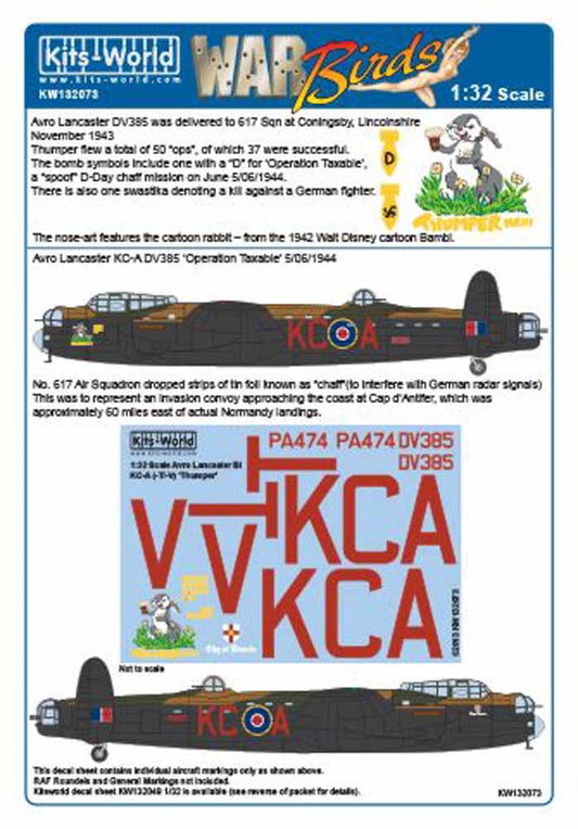 Kits World 132073 Aircraft Decals 1:32 Avro Lancaster B.I/III KC-A (-T/-V) PA474