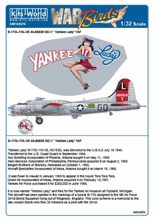 Kits World 132075 Aircraft Decals 1:32 Boeing B-17G 110 VE Flying Fortress 44-85