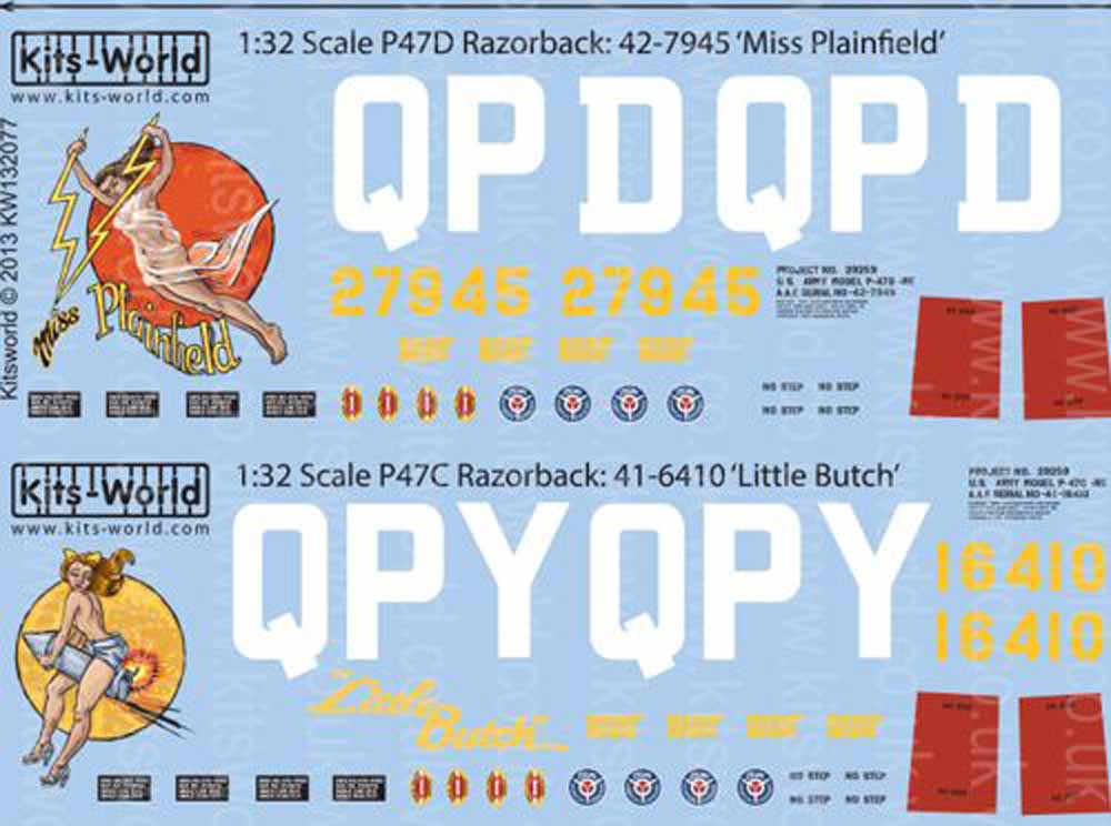 Kits World 132077 Aircraft Decals 1:32 Republic P-47D Thunderbolt 'Razorback' 42