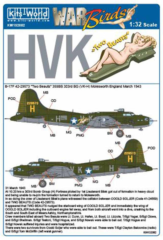 Kits World 132082 Aircraft Decals 1:32 Boeing B-17F Flying Fortress 42-29573 'Tw