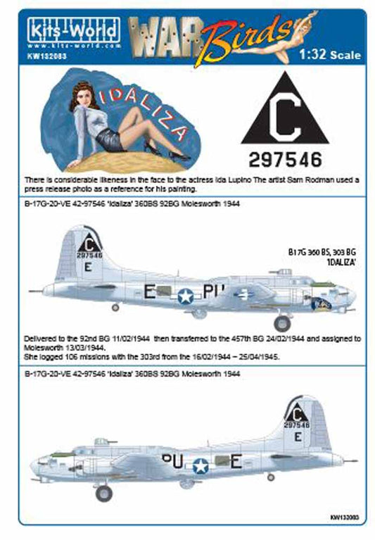 Kits World 132083 Aircraft Decals 1:32 Boeing B-17G Flying Fortress 42-97546 'Id