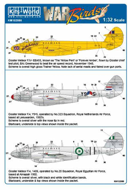 Kits World 132086 Aircraft Decals 1:32 Gloster Meteor F.4 - EE455, known as 'The