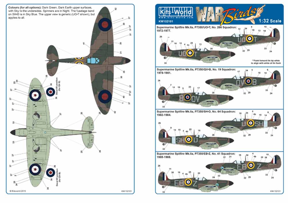 Kits World 132101 Aircraft Decals 1:32 Supermarine Spitfire Mk.IIa BBMF Part One