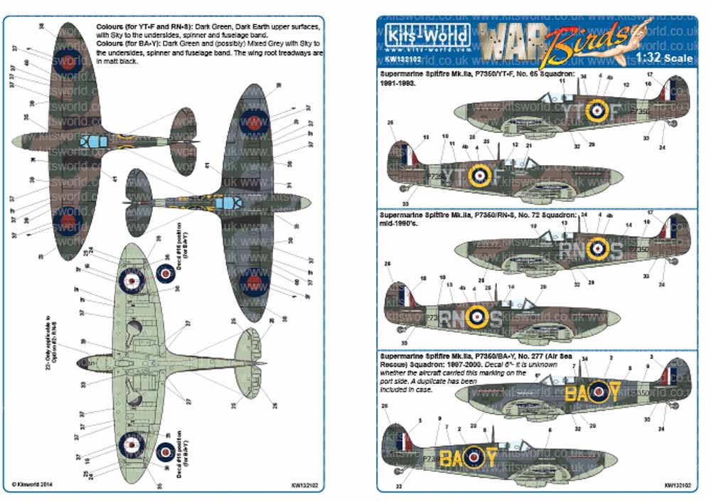 Kits World 132102 Aircraft Decals 1:32 Supermarine Spitfire Mk.IIa BBMF Part Two