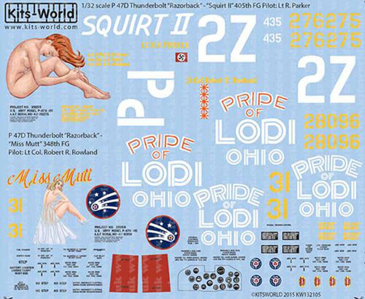 Kits World 132105 Aircraft Decals 1:32 Republic P-47D Thunderbolt 'Razorback' -