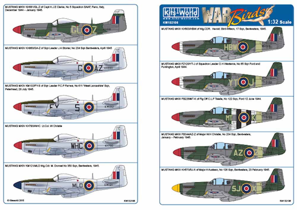 Kits World 132106 Aircraft Decals 1:32 North-American RAF MUSTANG ACES MUSTANG M
