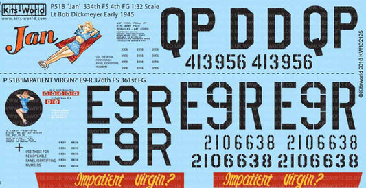 Kits World 132125 Aircraft Decals 1:32 North-American P-51B Mustang 44-13956 QP-