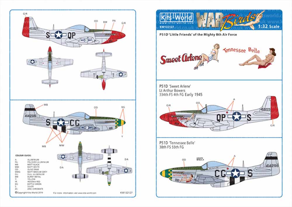 Kits World 132127 Aircraft Decals 1:32 North-American P-51D Mustang 44-53223 QP-