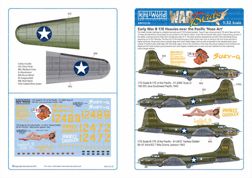 Kits World 132130 Aircraft Decals 1:32 Boeing B-17E of the Pacific - 41-2489