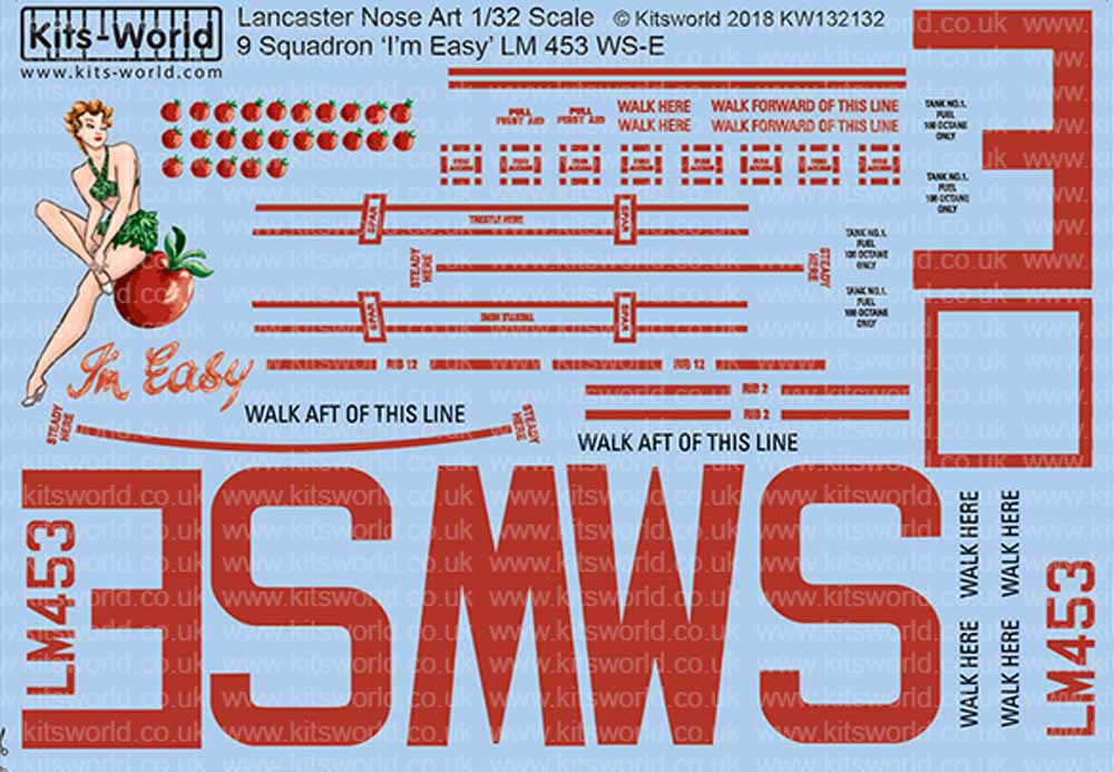 Kits World 132132 Aircraft Decals 1:32 Avro Lancaster Bomber 'I'm Easy' LM453 WS