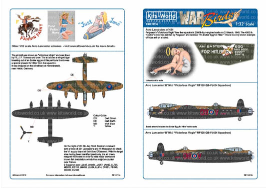 Kits World 132136 Aircraft Decals 1:32 Avro Lancaster Bomber 'B 'Mk.I - 424 (Tig