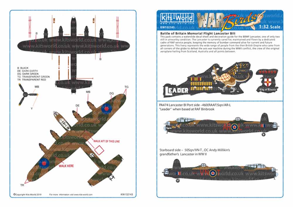Kits World 132143 Aircraft Decals 1:32 Battle Of Britain Memorial Flight/BBMF cu