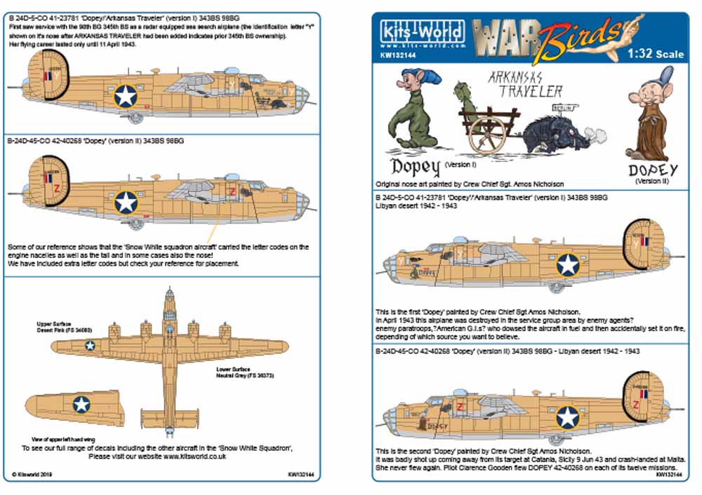 Kits World 132144 Aircraft Decals 1:32 Consolidated B-24D Liberator (Sized for t