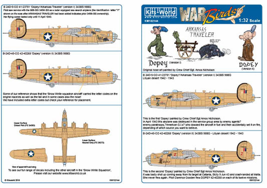 Kits World 132144 Aircraft Decals 1:32 Consolidated B-24D Liberator (Sized for t