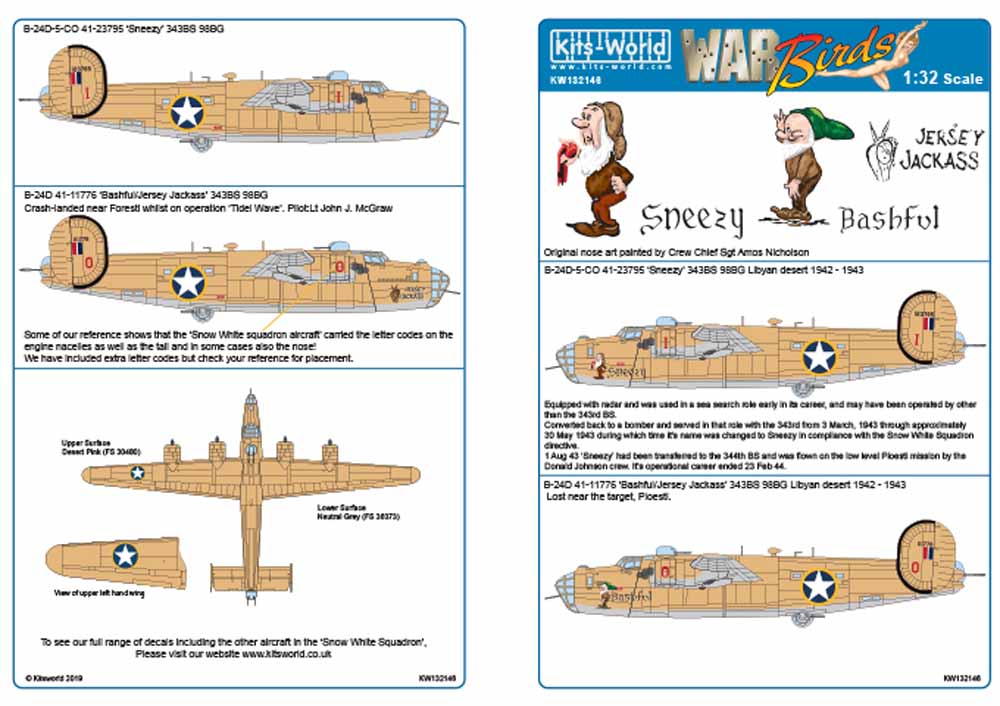 Kits World 132146 Aircraft Decals 1:32 Consolidated B-24D Liberator (Sized for t