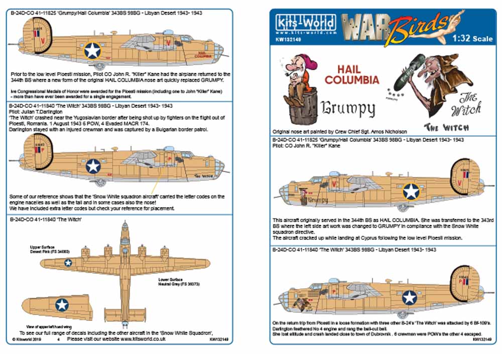 Kits World 132149 Aircraft Decals 1:32 Consolidated B-24D Liberator (Sized for t