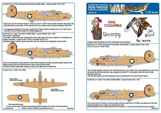 Kits World 132149 Aircraft Decals 1:32 Consolidated B-24D Liberator (Sized for t