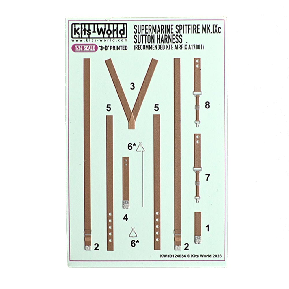 Kits World RAF Spitfire Mk.IXc Sutton Harness 1:24 Decal Set for Airfix A17001