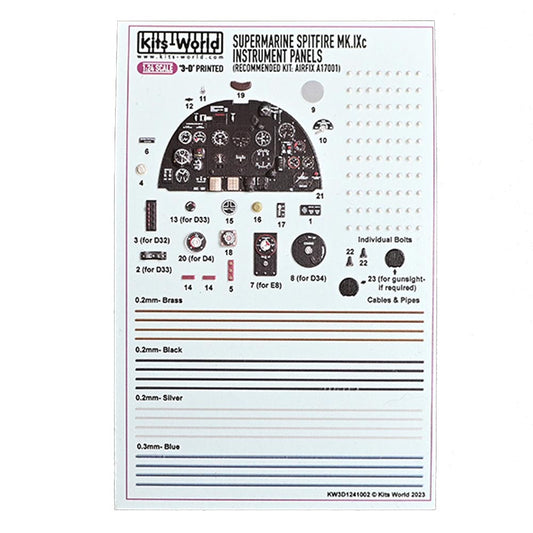 Kits World RAF Spitfire Mk.IXc Instrument Panels 1:24 Decal Set Airfix A17001