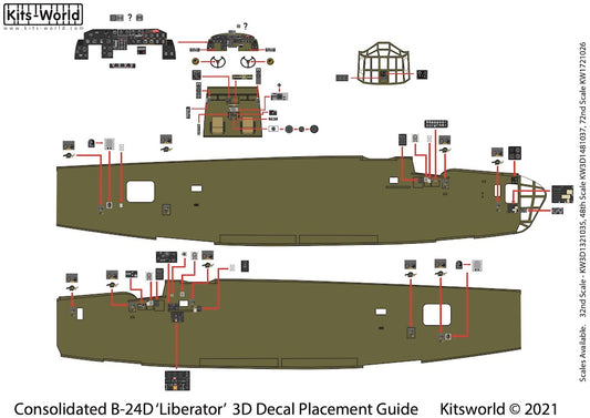 Kits World B-24D Liberator Instrument Panel Decals 1:32 Hobby Boss Model 83212