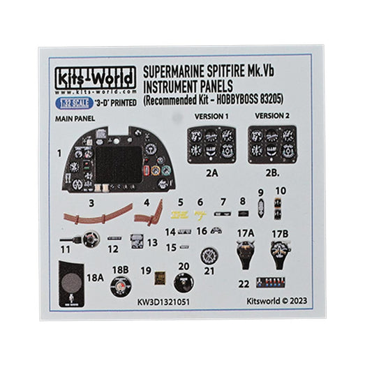 Kits World RAF Spitfire Mk.V Instrument Panels 1:32 Decal Set Hobby Boss HB83205