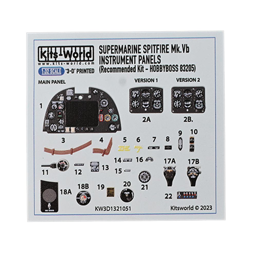 Kits World RAF Spitfire Mk.V Instrument Panels 1:32 Decal Set Hobby Boss HB83205